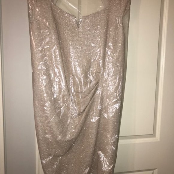 Marina Dresses Womens Plus Size 20 W Champagne Metallic Wedding Formal Dress - Picture 6 of 10